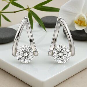 Quiet Luxury S925 Silver 1ct CZ Hoop Earrings Classic Sparkly Dainty Gift